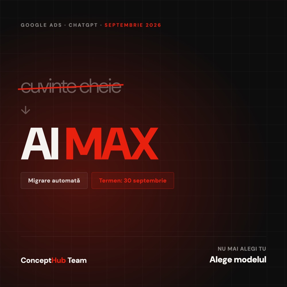 Migrarea automată la Google AI Max în septembrie 2026 și reclamele din ChatGPT în România